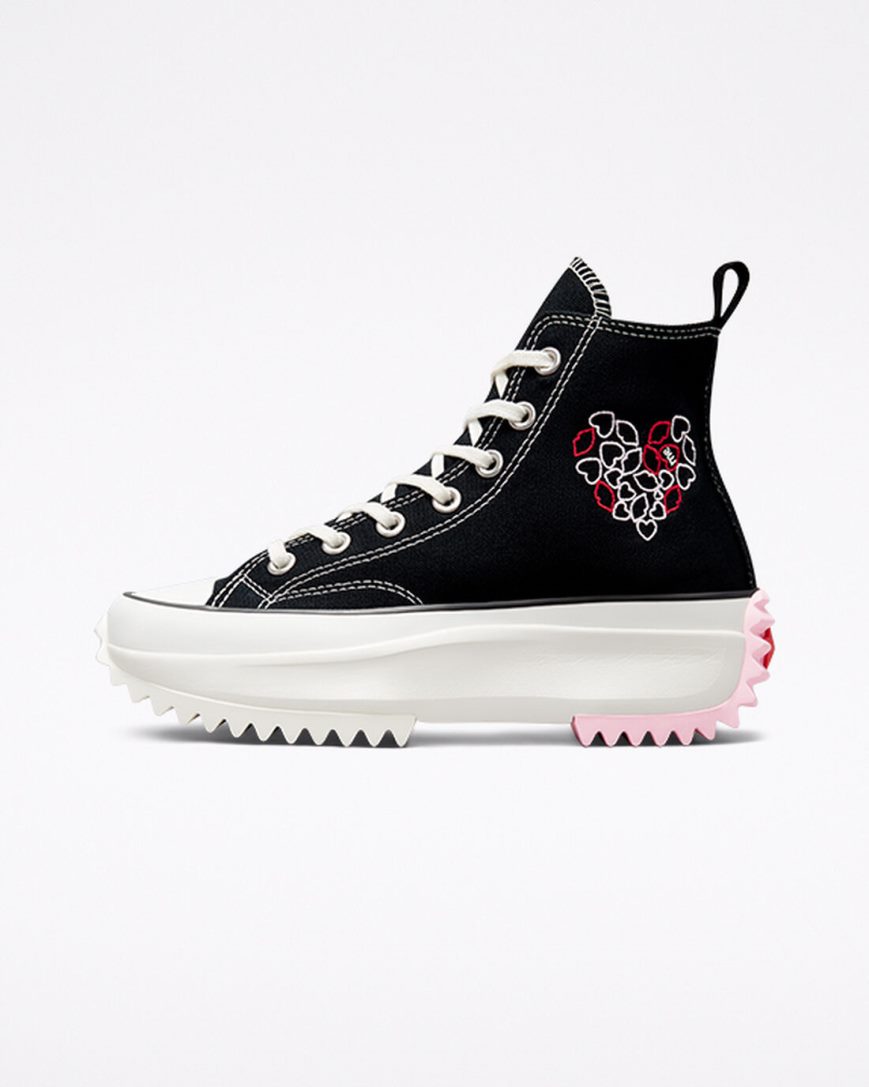 Pantofi Platforma Barbati Converse Run Star Hike Embroidered Hearts Inalti Negrii Rosii | RO GWZSR290